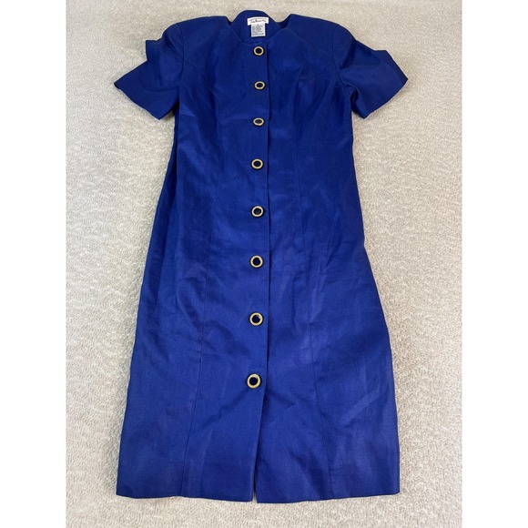 Talbots Dresses & Skirts - Talbots Dress Womens 6 Blue Linen Short Sleeve Button Front Midi Career Retro